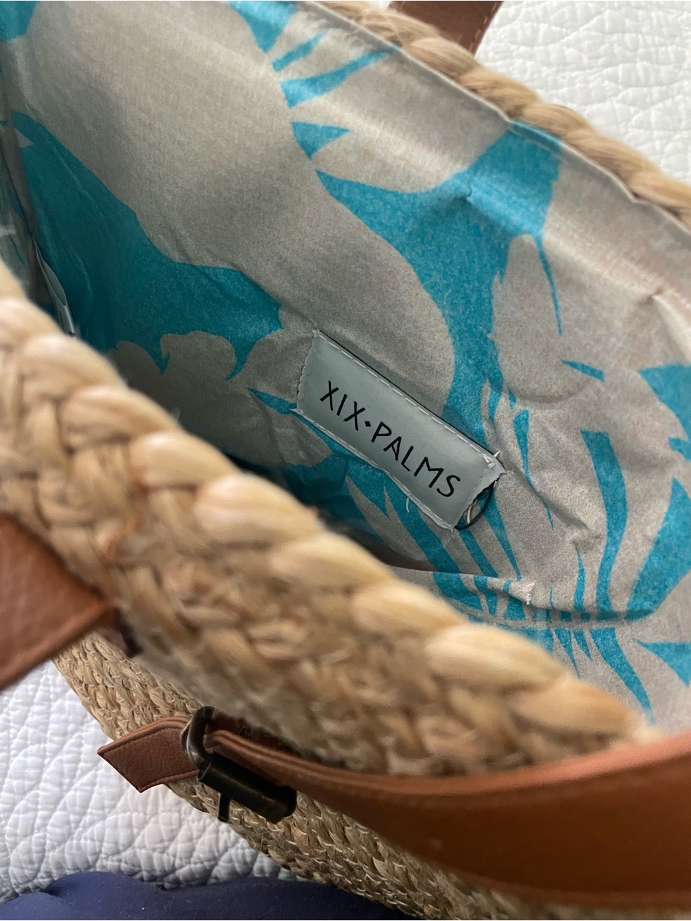 Anthropologie XIX-palms Straw insulated Backpack with Brown Leather Straps - Picture 6 of 7